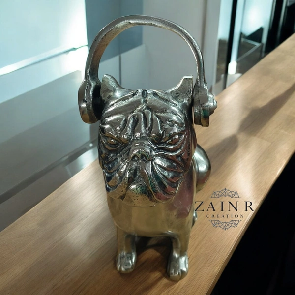 Sold By ZAIN R CREATION Decorative Pugs Dog Wearing Headphones - H.11'' L.9.5'' W.5'', 2 Kg, Aluminium