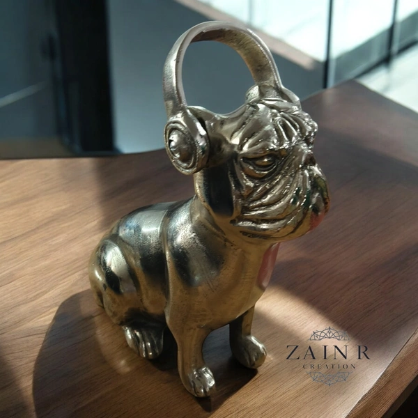Sold By ZAIN R CREATION Decorative Pugs Dog Wearing Headphones - H.11'' L.9.5'' W.5'', 2 Kg, Aluminium