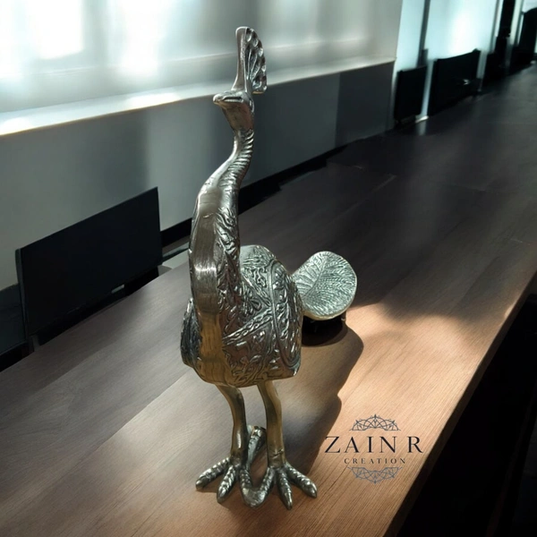 Sold By ZAIN R CREATION Decorative Peacock Sculptures  - L.16'' H.15'' W.4'', 1.600 Kg, Aluminium