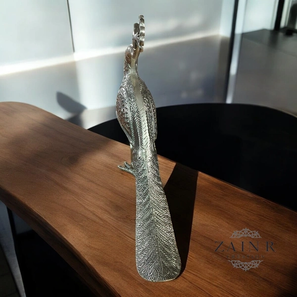Sold By ZAIN R CREATION Decorative Peacock Sculptures  - L.16'' H.15'' W.4'', 1.600 Kg, Aluminium