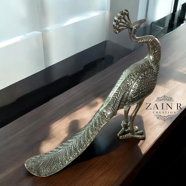 Sold By ZAIN R CREATION Decorative Peacock Sculptures  - L.16'' H.15'' W.4'', 1.600 Kg, Aluminium