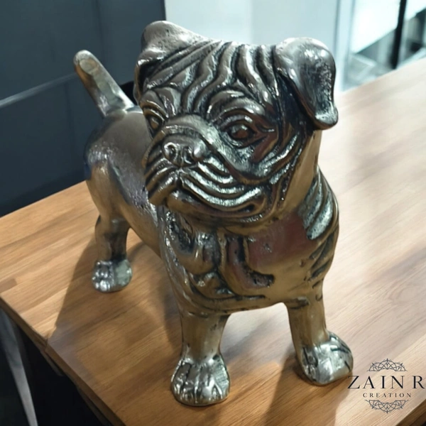 Sold By ZAIN R CREATION Decorative Sculptures of Standing Pug Dogs - L.7.5'' H.7'' W.3'', 1 Kg, Aluminium
