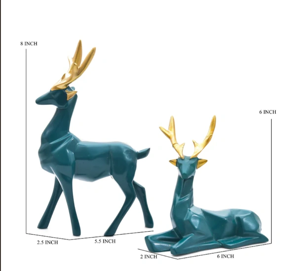 Sold By ZAIN R CREATION Deer Pair Showpiece Decorative Figurine for Home Garden Decor Showpiece Statue Set of 2 Green