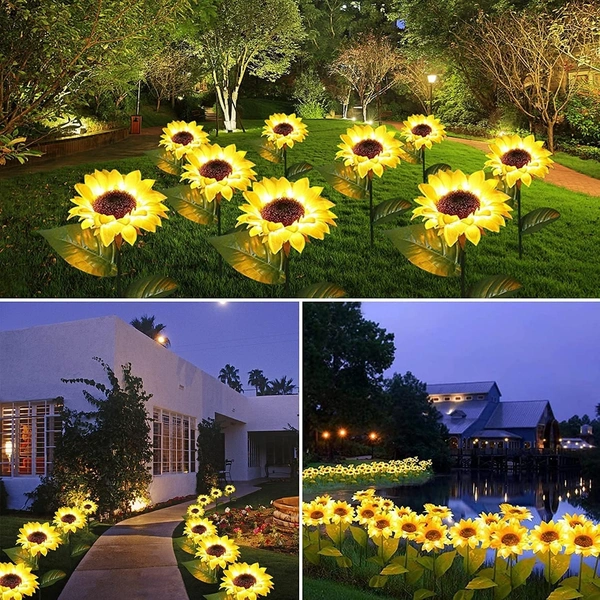 Sunflower Outdoor Solar Lights | LED Light | with Flash Mode | Starburst Swaying Solar Garden Light, Warm Garden Light | Outdoor Decoration | Waterproof | Path Lights for Pots, Balcon, Pathway