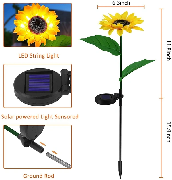 Sunflower Outdoor Solar Lights | LED Light | with Flash Mode | Starburst Swaying Solar Garden Light, Warm Garden Light | Outdoor Decoration | Waterproof | Path Lights for Pots, Balcon, Pathway
