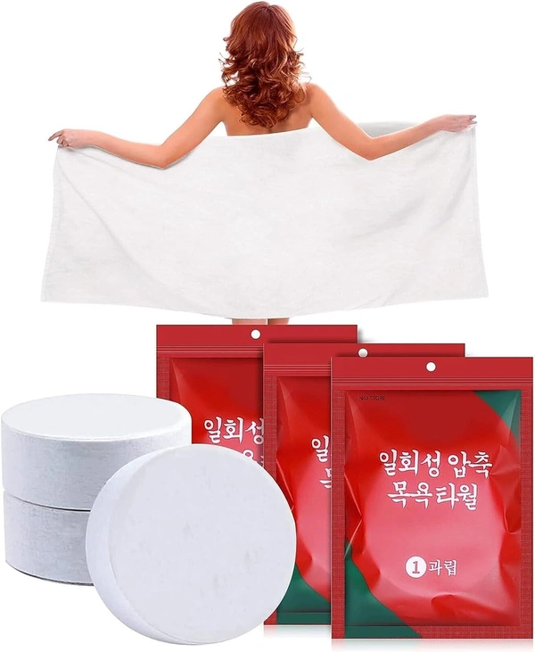 Compressed Bath Towel Tablets, Pure Cotton Portable Disposable Hypoallergenic Dehydrated Expandable Compact Compressed Towels Washcloths for Camping Swimming Traveling Hiking