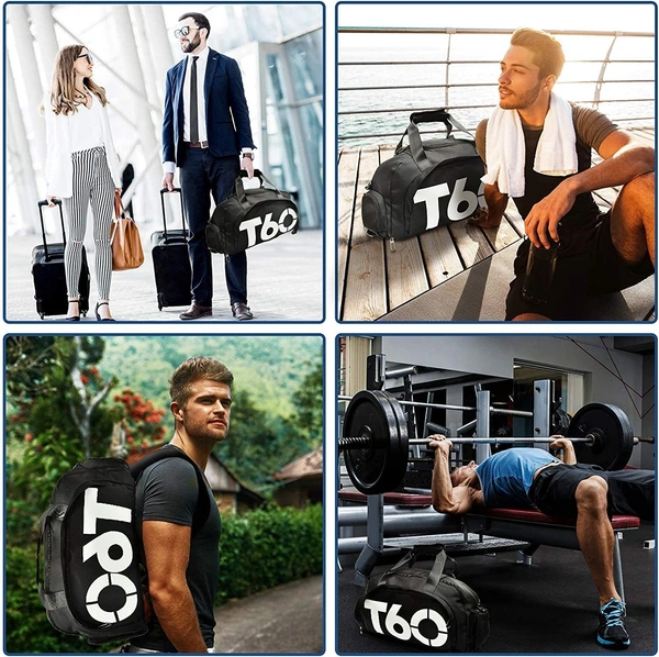 Multi Purpose T60 Travel Duffle Bag Lightweight Waterproof Backpack Carry Luggage Bag with Shoe Compartment