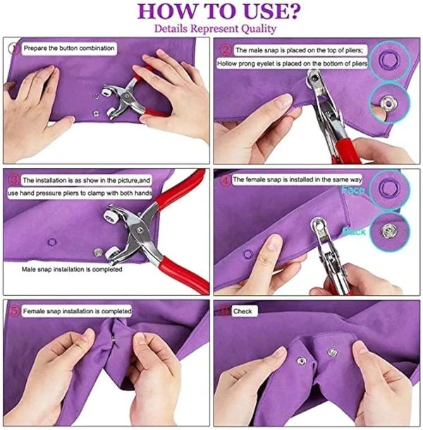 Button Thickened Snap Fasteners Kit Metal Copper Five Claw Buckle Set with Hand Pressure Pliers Tool DIY Sewing Buttons Set for Clothing Sewing and Crafting