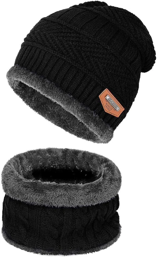 Hat Scarf Set Winter Warm Knit Hat Thick Skull Cap for Men and Women