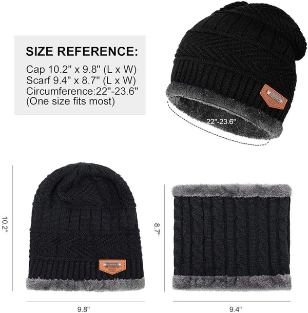 Hat Scarf Set Winter Warm Knit Hat Thick Skull Cap for Men and Women
