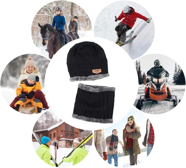 Hat Scarf Set Winter Warm Knit Hat Thick Skull Cap for Men and Women