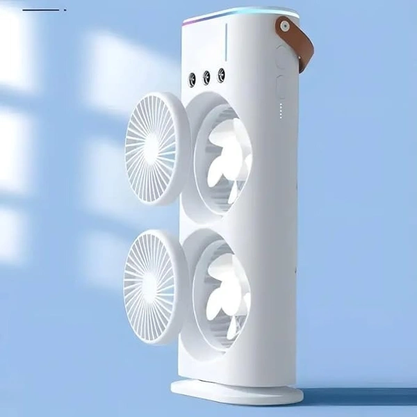 Generic  Double Ended Spray Fan, Cold Air Fan, 2025 New 3 Gears USB Rechargeable Oscillating fan with LED Light Cooler Fan, Push Button& Remote Control,280ml Water Tank, Ice Filling Fan (White)