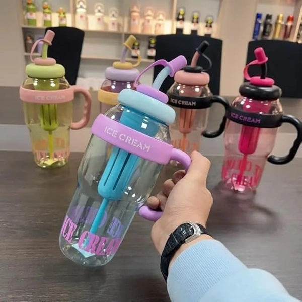 Bottle with Straw Water Bottle 1300ml Large Capacity with Handle Portable Stylish Heat Resistant Leak Proof BPA Free Detox Bottle for Adults Students Office Car Outdoor Gym Assorted Color