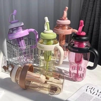 Bottle with Straw Water Bottle 1300ml Large Capacity with Handle Portable Stylish Heat Resistant Leak Proof BPA Free Detox Bottle for Adults Students Office Car Outdoor Gym Assorted Color