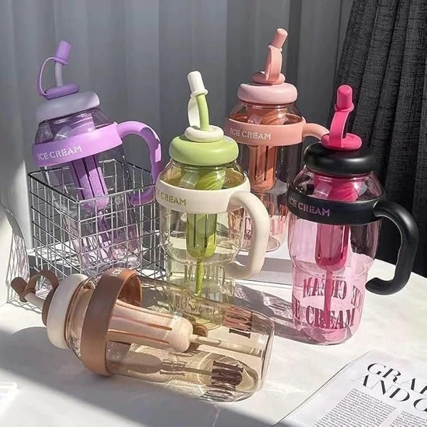 Bottle with Straw Water Bottle 1300ml Large Capacity with Handle Portable Stylish Heat Resistant Leak Proof BPA Free Detox Bottle for Adults Students Office Car Outdoor Gym Assorted Color