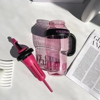 Bottle with Straw Water Bottle 1300ml Large Capacity with Handle Portable Stylish Heat Resistant Leak Proof BPA Free Detox Bottle for Adults Students Office Car Outdoor Gym Assorted Color