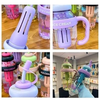Bottle with Straw Water Bottle 1300ml Large Capacity with Handle Portable Stylish Heat Resistant Leak Proof BPA Free Detox Bottle for Adults Students Office Car Outdoor Gym Assorted Color