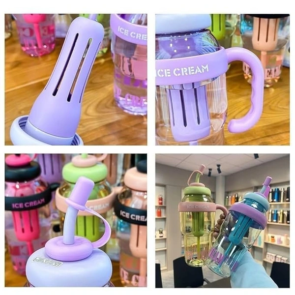 Bottle with Straw Water Bottle 1300ml Large Capacity with Handle Portable Stylish Heat Resistant Leak Proof BPA Free Detox Bottle for Adults Students Office Car Outdoor Gym Assorted Color
