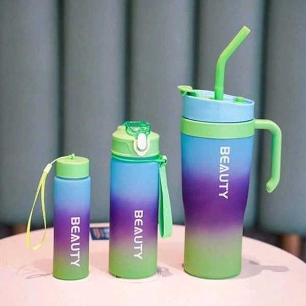 Motivational Water Bottle Set Of 3 Pcs Time Marker With Str,aw, Unbreakable Leakproof Bpa Free Non-Toxic Sipper Bottle For Office, Sports, Gym, School 