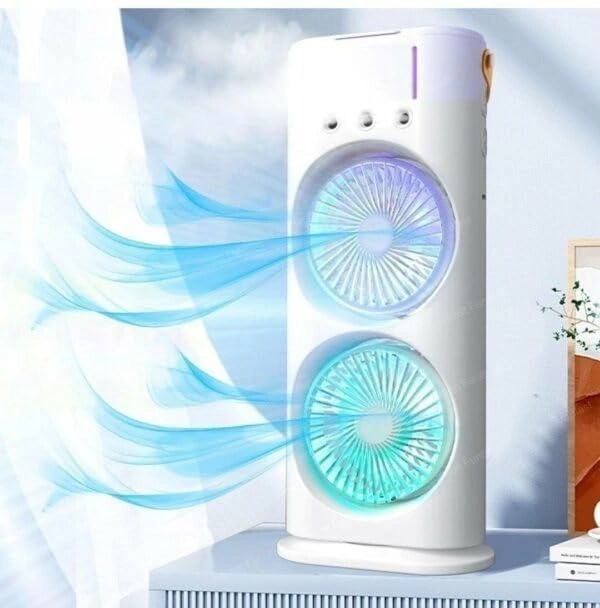 Generic  Double Ended Spray Fan, Cold Air Fan, 2025 New 3 Gears USB Rechargeable Oscillating fan with LED Light Cooler Fan, Push Button& Remote Control,280ml Water Tank, Ice Filling Fan (White)