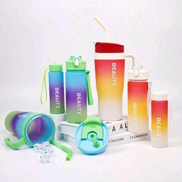 Motivational Water Bottle Set Of 3 Pcs Time Marker With Str,aw, Unbreakable Leakproof Bpa Free Non-Toxic Sipper Bottle For Office, Sports, Gym, School 