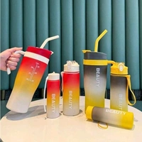 Motivational Water Bottle Set Of 3 Pcs Time Marker With Str,aw, Unbreakable Leakproof Bpa Free Non-Toxic Sipper Bottle For Office, Sports, Gym, School 