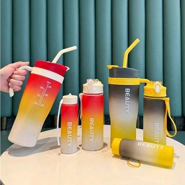 Motivational Water Bottle Set Of 3 Pcs Time Marker With Str,aw, Unbreakable Leakproof Bpa Free Non-Toxic Sipper Bottle For Office, Sports, Gym, School 