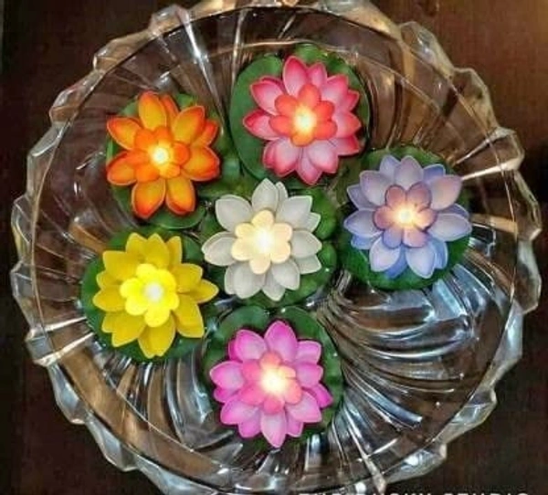 Multicolor Flower Led Floating Lotus Candle 6 Pcs In Box