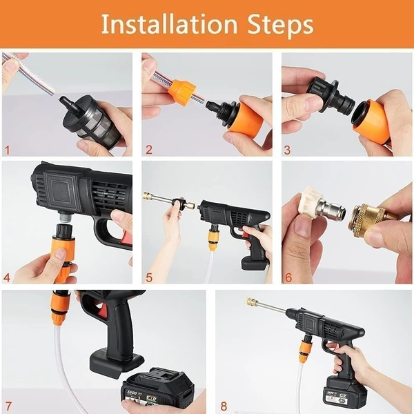 8V Portable Pressure Washer with Rechargeable 2 x Battery12000mah Cordless Pressure Washer Gun Cordless Power Washer Gun | Handheld Pressure Washer for Car Floor Cleaning (Double Battery)