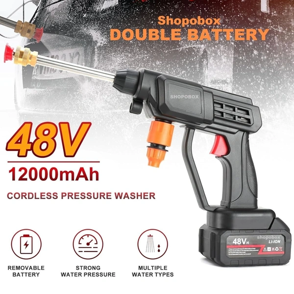 8V Portable Pressure Washer with Rechargeable 2 x Battery12000mah Cordless Pressure Washer Gun Cordless Power Washer Gun | Handheld Pressure Washer for Car Floor Cleaning (Double Battery)