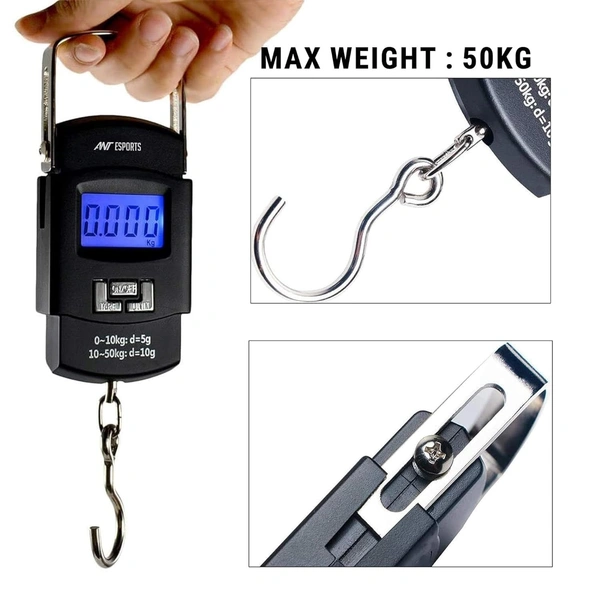 WEILHING Digital Hanging Stainless Steel Hook Luggage Portable Scale with LCD Display for Home, Outdoor, Industrial, Factory Use Capacity 50Kg