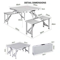 Heavy Duty Aluminum Portable Folding Picnic Table&Chairs Set With Umbrella (Silver)
