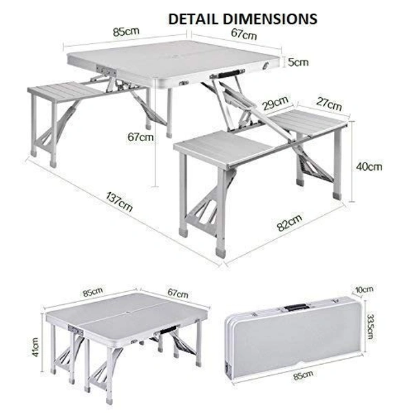 Heavy Duty Aluminum Portable Folding Picnic Table&Chairs Set With Umbrella (Silver)