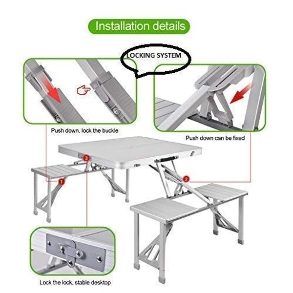 Heavy Duty Aluminum Portable Folding Picnic Table&Chairs Set With Umbrella (Silver)