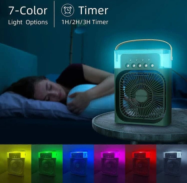 MIST FAN Portable Humidifier Air Cooler Mist Fan Mini Cooler for Home with 3 Speed Mode with Water Spray, 7 Color LED & Timer, USB Personal Cooler Desk Fan for Shop, Office, Kitchen (USB Powered