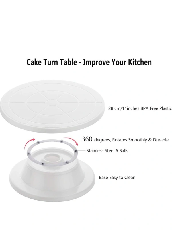 CAKE TABLE Cake Decorating Turntable Stand 360 Round Easy Rotate Turntable Revolving | Cake Decorating Turntable Stand, 28cm, White