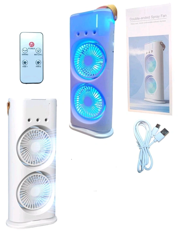  Double Ended Spray Fan, Cold Air Fan, 2025 New 3 Gears USB Rechargeable Oscillating fan with LED Light Cooler Fan, Push Button& Remote Control,280ml Water Tank, Ice Filling Fan (White)