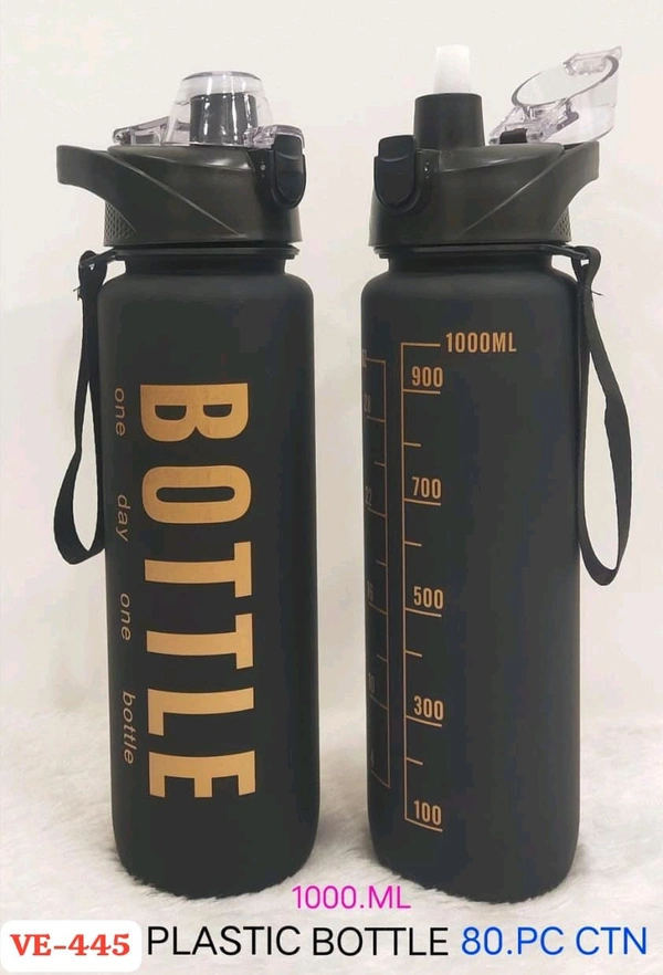 Motivational Sports Water Bottle Leakproof Portable Drinking Bottle Fashion Durable Gym Fitness Water Bottle with Straw and Strap, BPA Free (1000ml)
