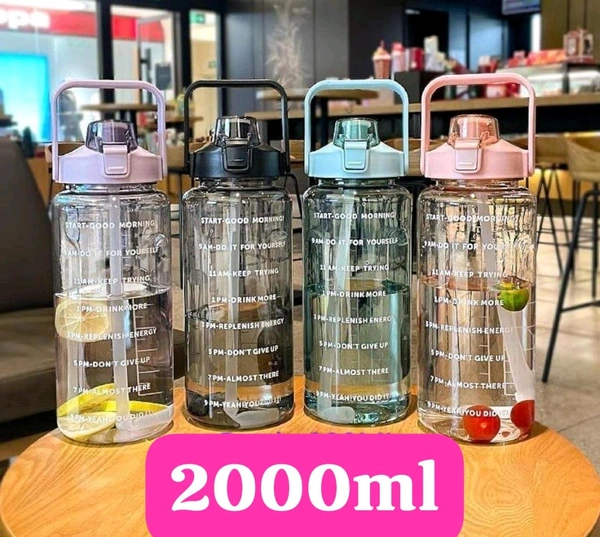 GENERIC 2L Capacity Belt Straw Transparent Motivational Water Bottles|Time Marker Leak Proof&Break-Proof|Best Usage For Office/School/Gym/Travel |Spa-Free Fitness Sports Bottle (Multicolor)|
