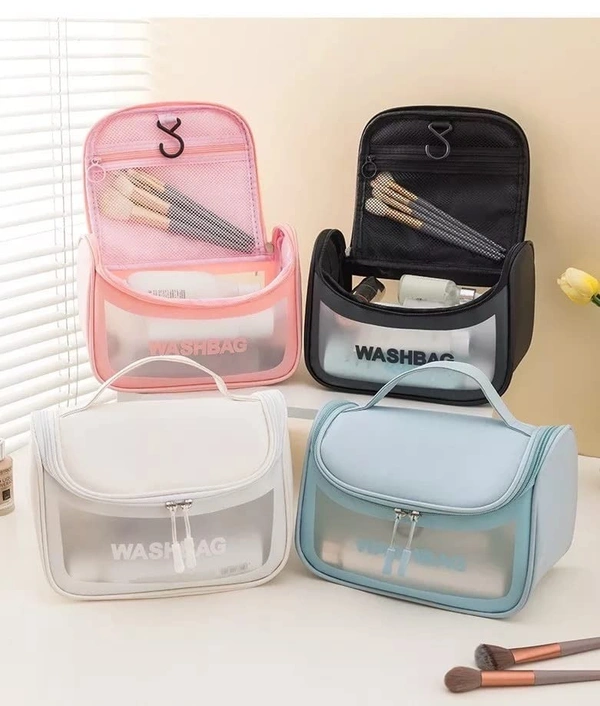 Wash Make Up Bag PVC Waterproof Zippered Cosmetic Bag, Portable Carry Pouch for Women Men (D Shape Multicoloured)