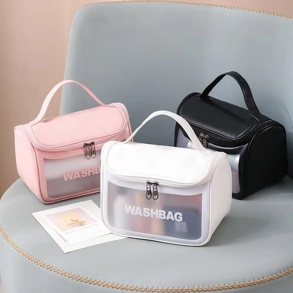 Wash Make Up Bag PVC Waterproof Zippered Cosmetic Bag, Portable Carry Pouch for Women Men (D Shape Multicoloured)