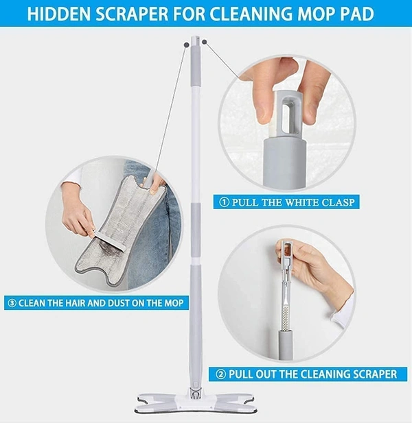 X Shape Mop or Floor Cleaning Hands-Free Squeeze Microfiber Flat Mop System 360° Flexible Head, Wet and Dry mop for Home Kitchen with 1 Super-Absorbent Microfiber Pads