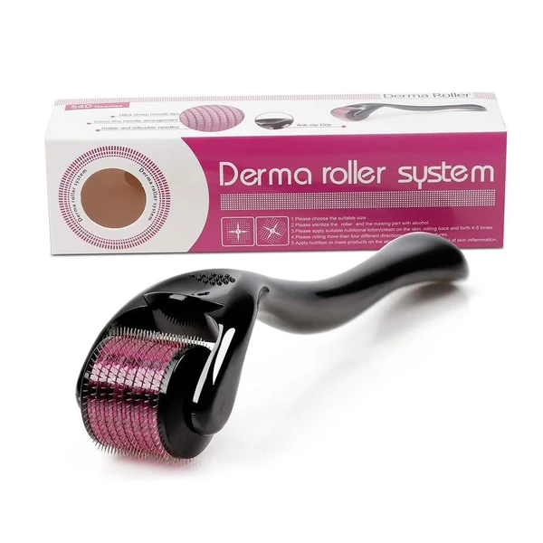 DERMA Derma Roller with Disinfectant | 540 Micro 0.5mm Titanium Alloy Needles | Reduces Hair Fall & Stimulates Hair Follicles | Easy to use | Safe and Effective