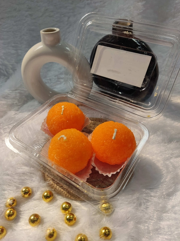 Motichoor Laddu Candles Box - Orange, Saffron Sandalwood