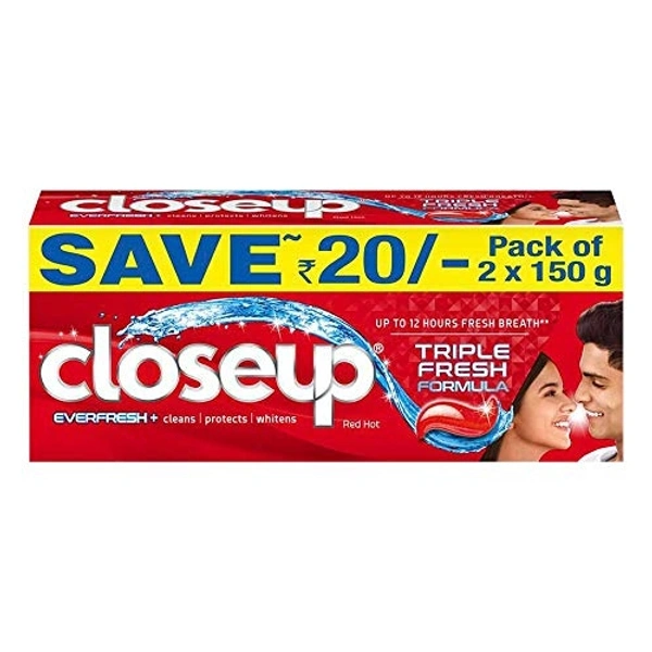 Closeup Everfresh+ Anti-Germ Red Hot Gel Toothpaste: 2x150 gms