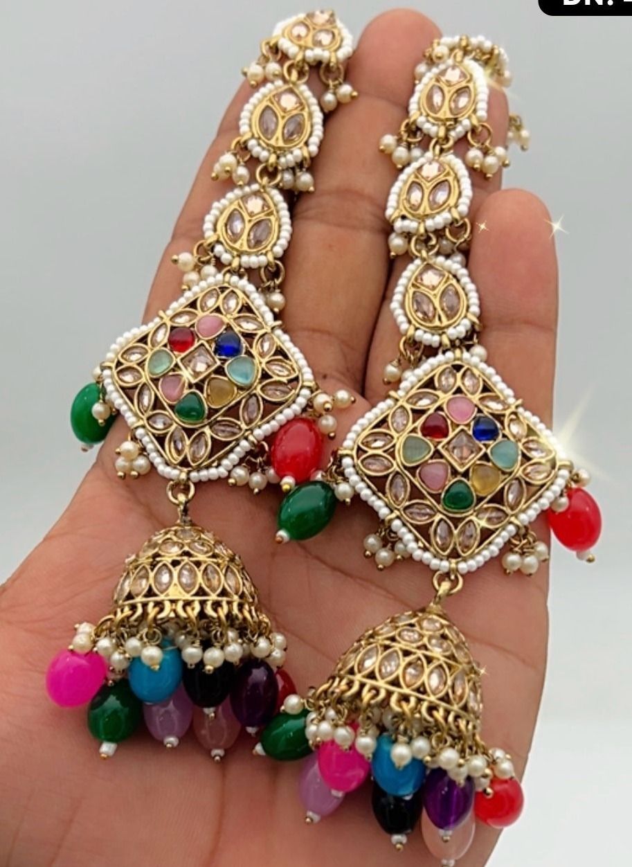 Gold color bahubali earrings - Jaipur Mart - 4270921