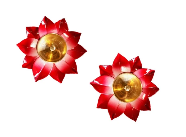 Nagaas Lotus Design Brass Diya | Lotus Shaped Brass Deepak | 4 inches (Red, Set of 4) Brass Floral Diya for Puja (Red Color) for Daily/Festive Puja, Diwali Gift Item, Home Temple Decor.