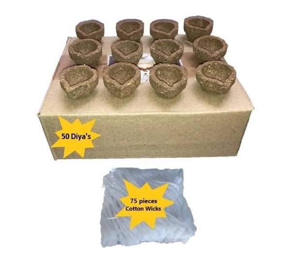Nagaas 50 Panchagavya Gobar Floating Diya | 75 Cotton Wicks | Chemical Free - Pure Natural Vilakku, Deepa, deepam | Earthen Lamps for Diwali and Karthikai