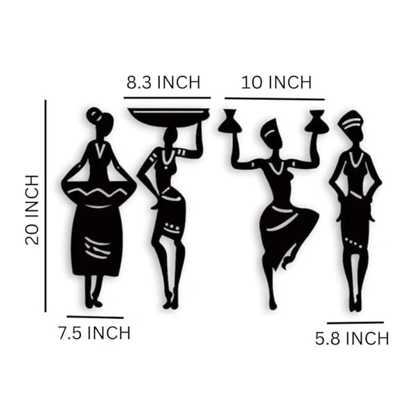 Wall Decor Art, Hall Decoration Items For Living Room, Office, Drawing Room, Bedroom -The Art Of Ingenuity Tribal Women 4 Pcs  - Medium