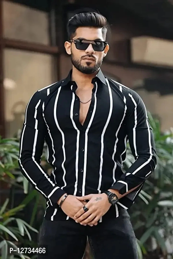 Men Regular Fit striped Full Sleeve Casual  - Black, Xl